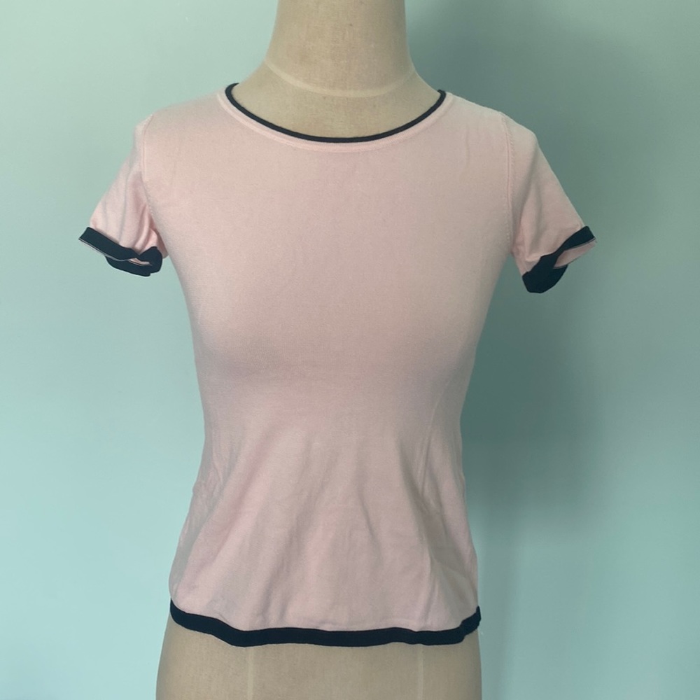 White House Black Market pink top with black piping